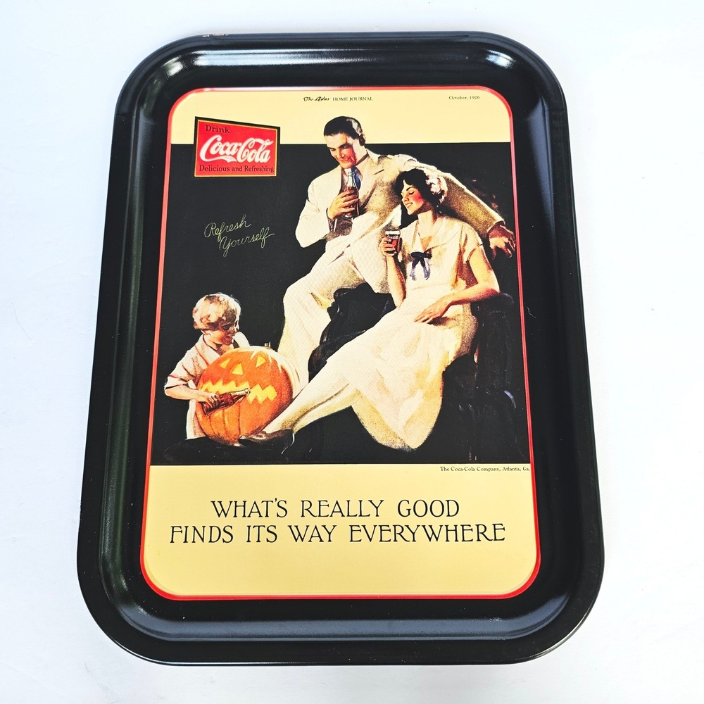 1992 Coca-Cola Metal Serving Tray 1926 Halloween Pumpkin Ad Art Vintage Decor
